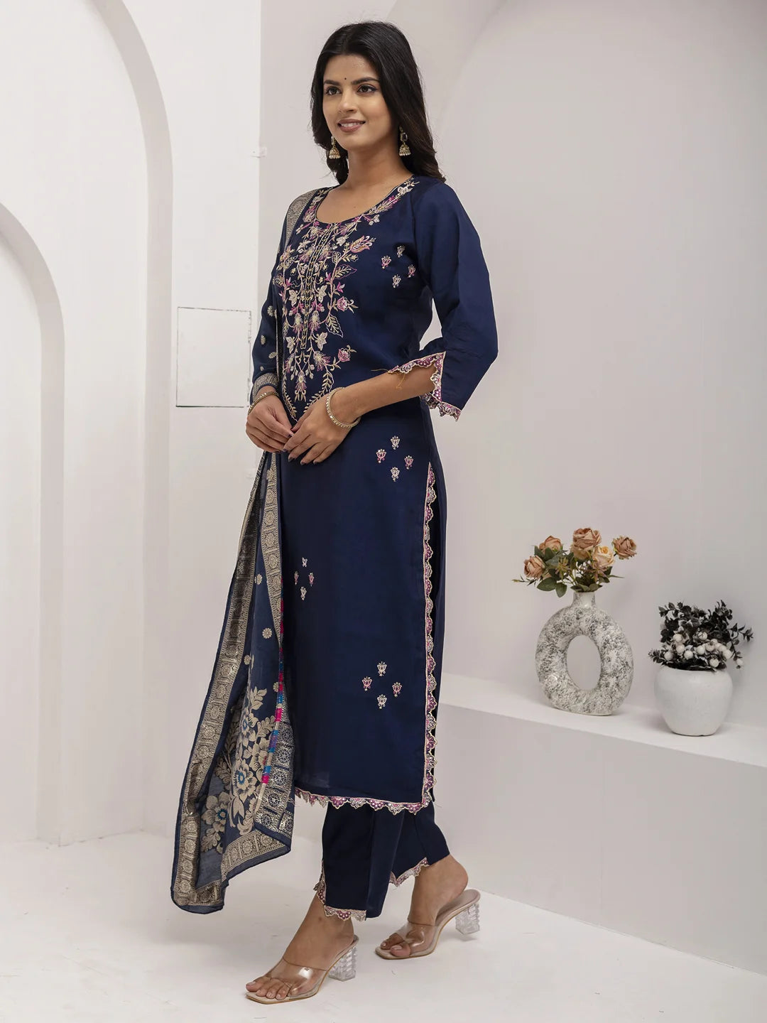 Stunning Designer Navy Salwar Kameez with Unique Embroidery