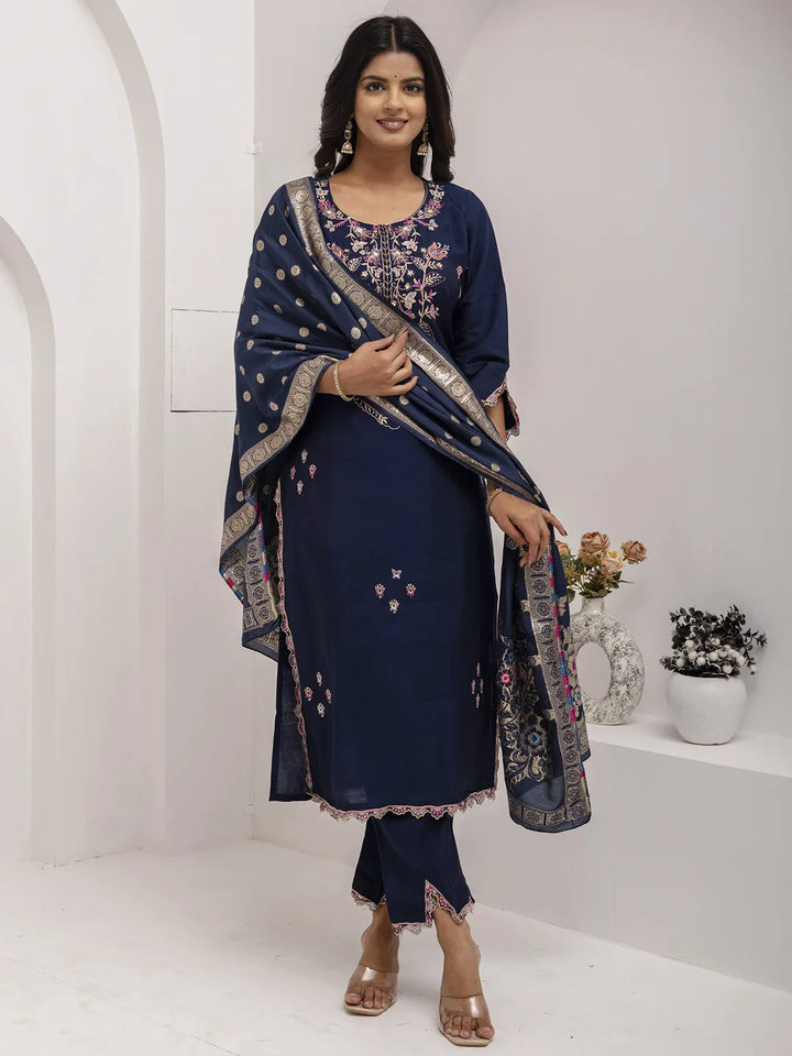 Stunning Designer Navy Salwar Kameez with Unique Embroidery
