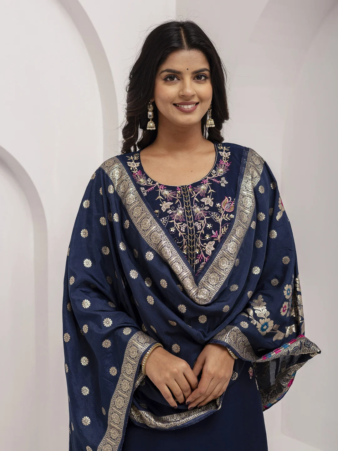 Stunning Designer Navy Salwar Kameez with Unique Embroidery