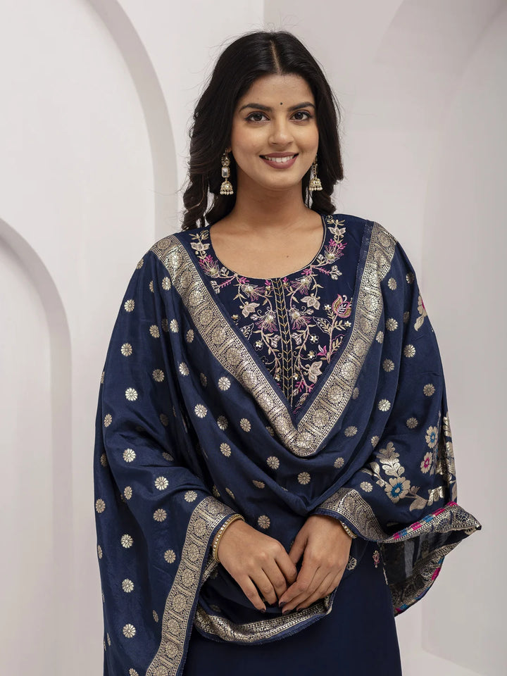 Stunning Designer Navy Salwar Kameez with Unique Embroidery