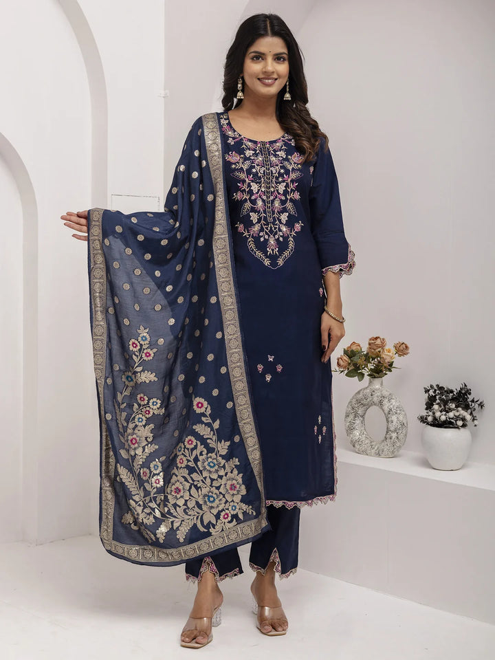 Stunning Designer Navy Salwar Kameez with Unique Embroidery