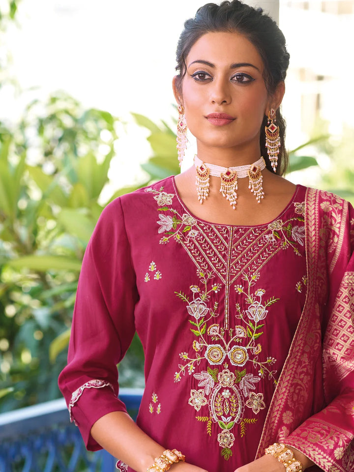 Graceful Blush Pink Designer Salwar Kameez with Jacquard Silk Dupatta