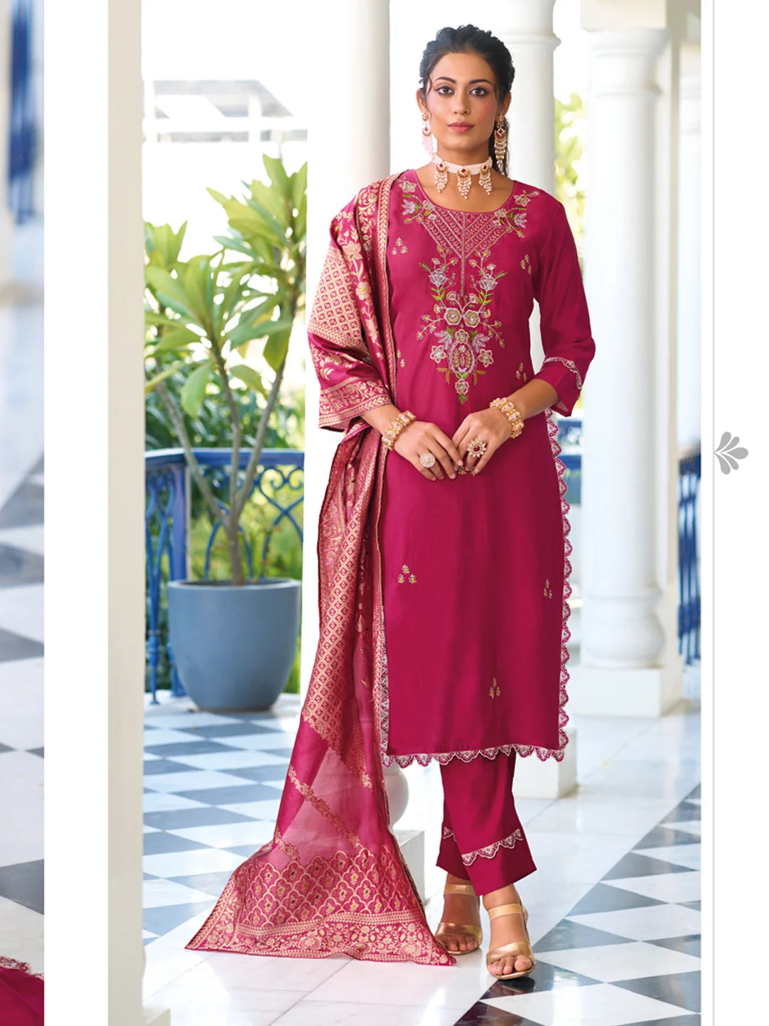 Graceful Blush Pink Designer Salwar Kameez with Jacquard Silk Dupatta