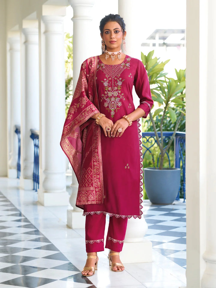 Graceful Blush Pink Designer Salwar Kameez with Jacquard Silk Dupatta
