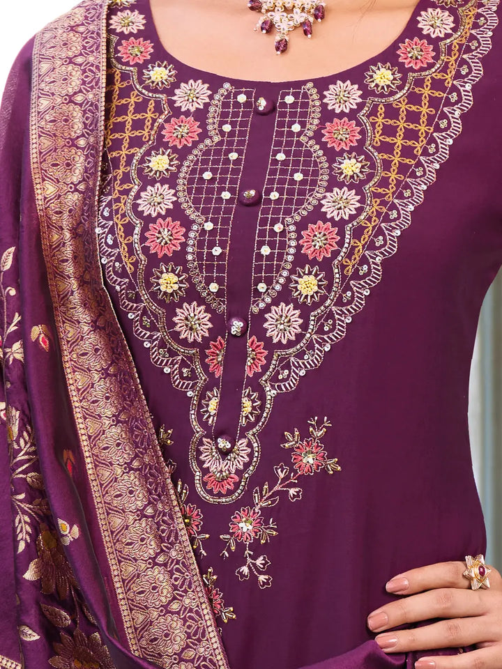 Chic Dusty Purple Viscose Silk Salwar Kameez with Jacquard Dupatta