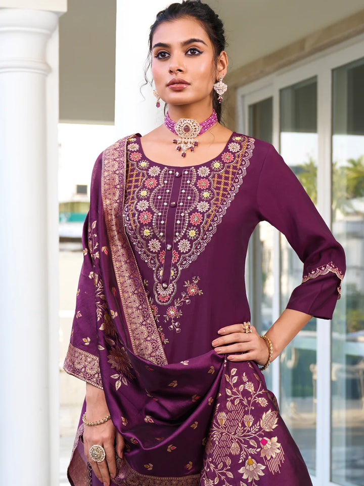 Chic Dusty Purple Viscose Silk Salwar Kameez with Jacquard Dupatta