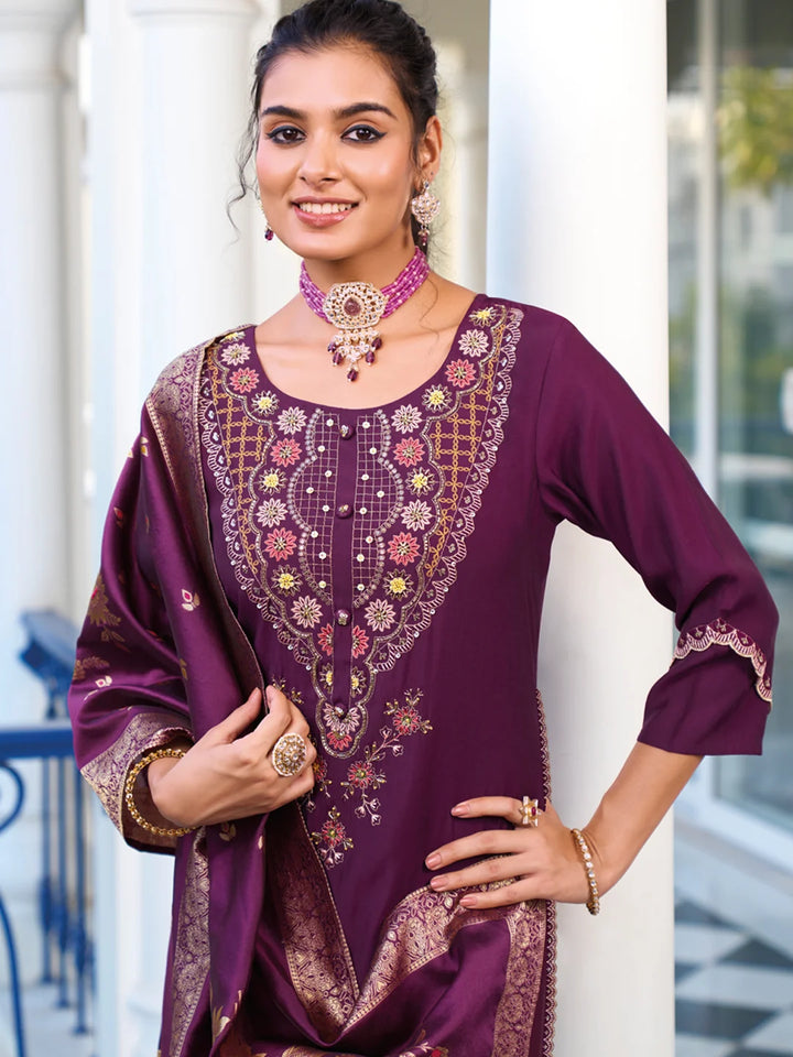 Chic Dusty Purple Viscose Silk Salwar Kameez with Jacquard Dupatta