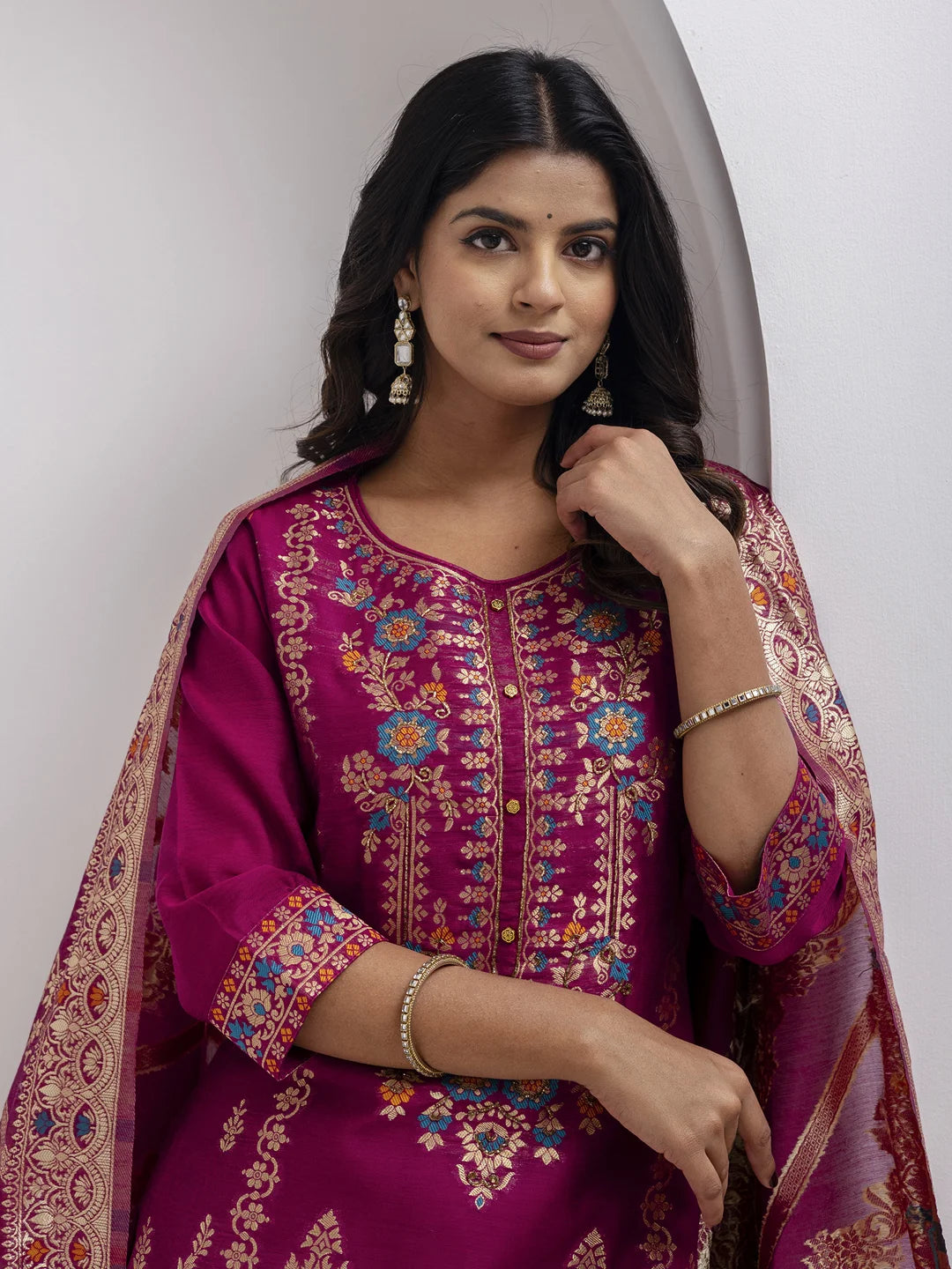 Exquisite Blush Pink Jacquard Silk Salwar Kameez for Weddings
