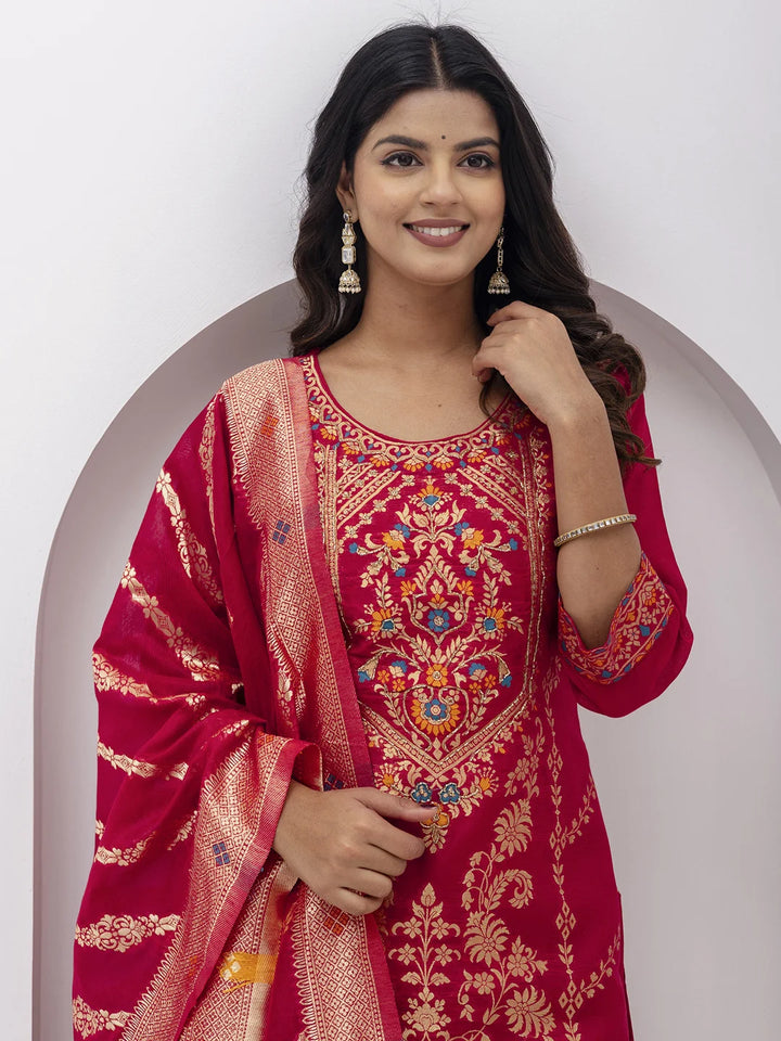 Stunning Bright Red Jacquard Silk Salwar Kameez for Special Occasions