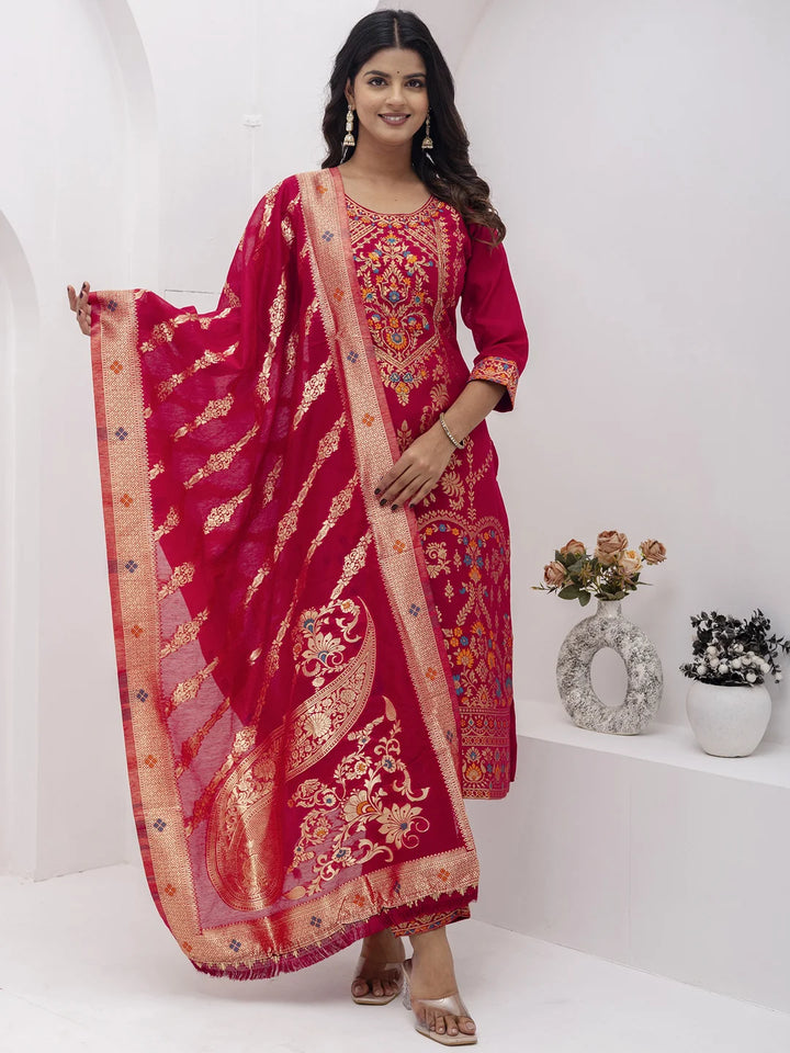 Stunning Bright Red Jacquard Silk Salwar Kameez for Special Occasions
