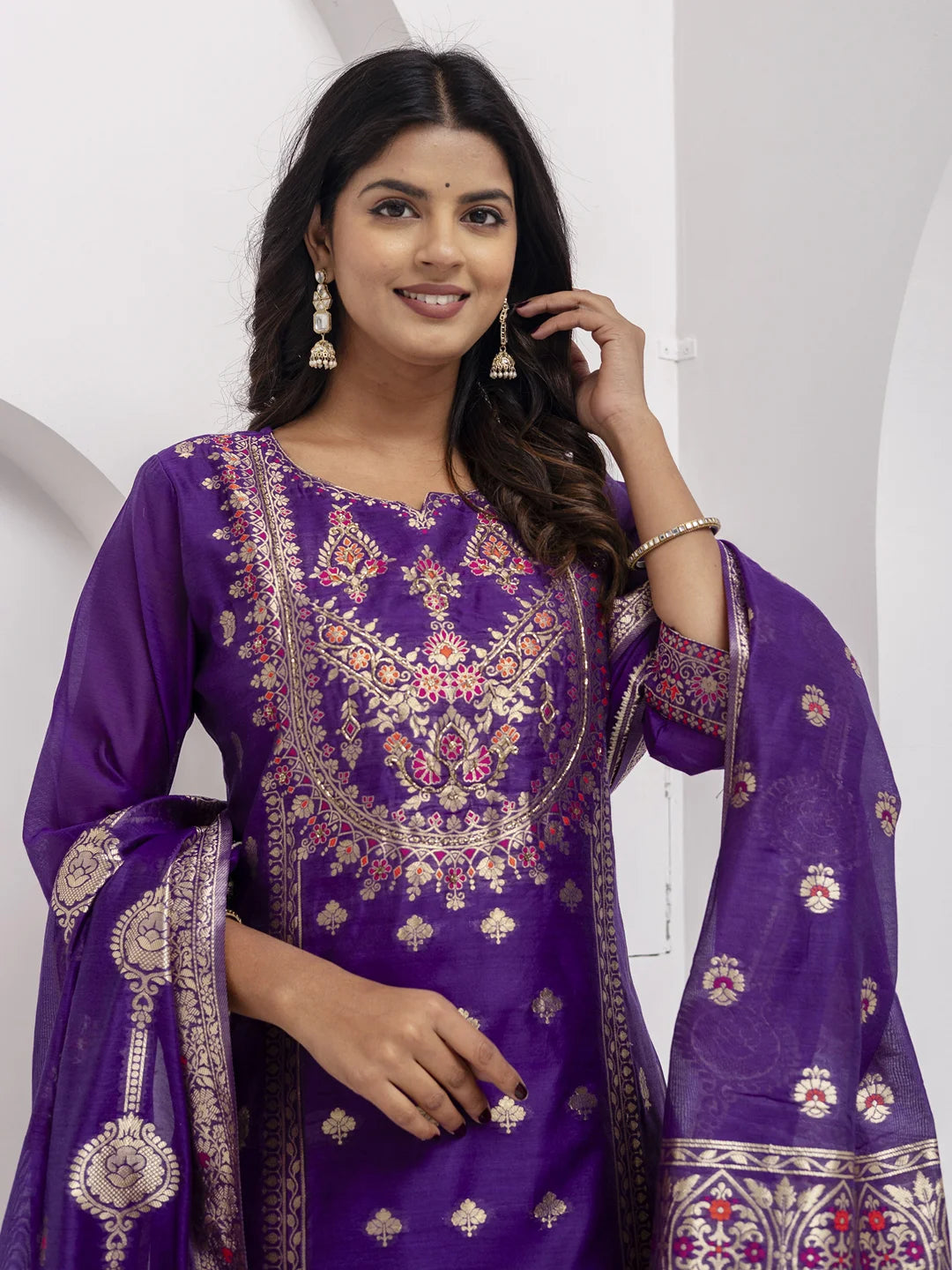 Timeless Violet Jacquard Silk Salwar Kameez with Intricate Work
