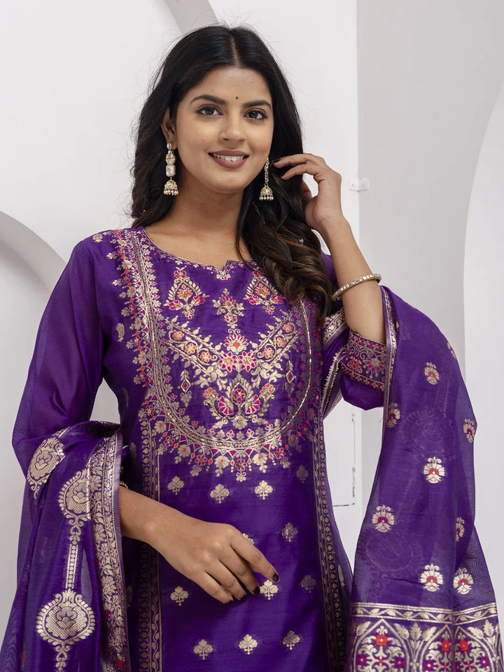 Timeless Violet Jacquard Silk Salwar Kameez with Intricate Work
