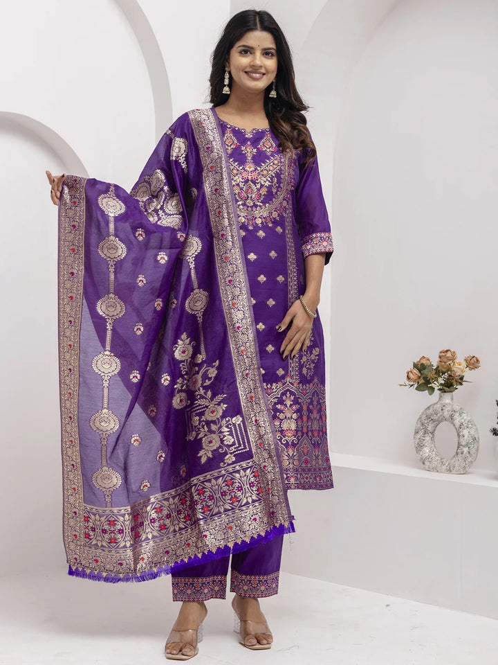 Timeless Violet Jacquard Silk Salwar Kameez with Intricate Work