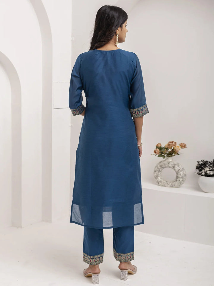 Glamorous Teal Blue Designer Salwar Kameez in Jacquard Silk