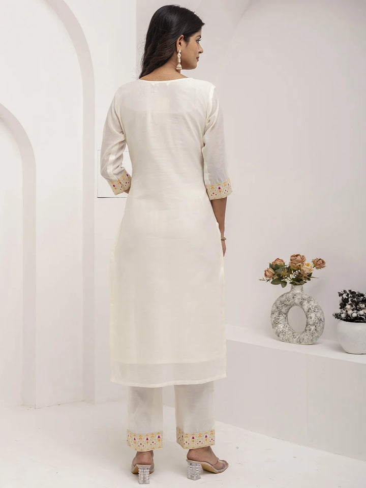 Royal White Ethnic Set in Jacquard Silk with Dupatta