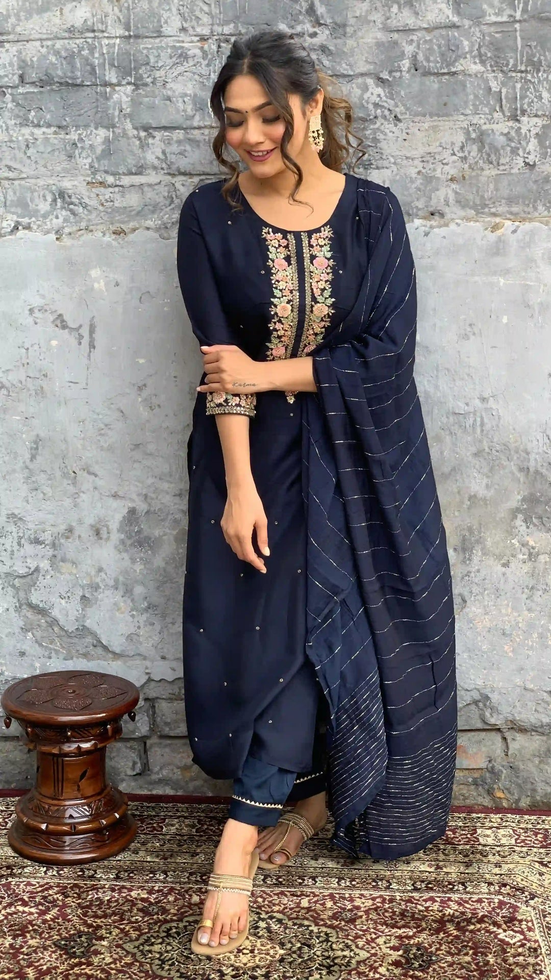 Stylish Navy Salwar Kameez Set with Rich Work