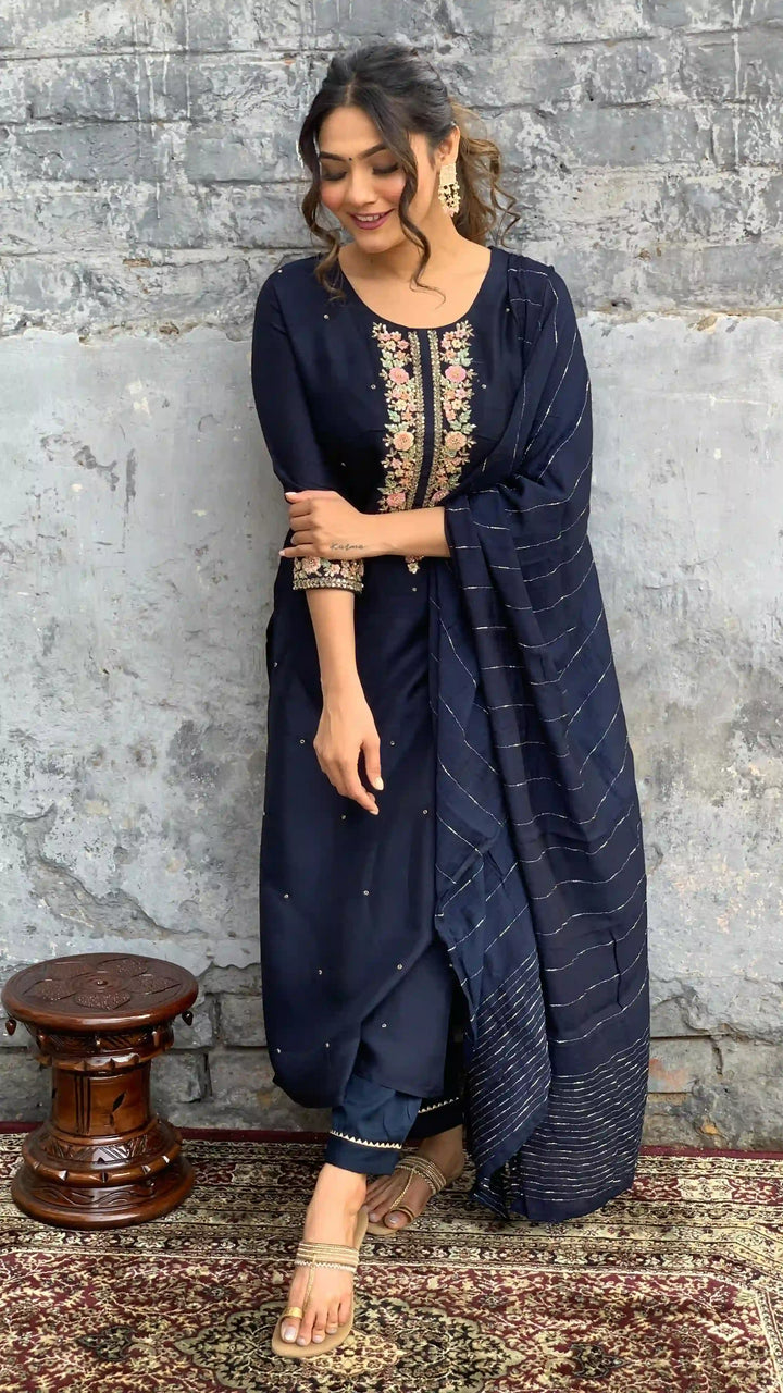 Stylish Navy Salwar Kameez Set with Rich Work