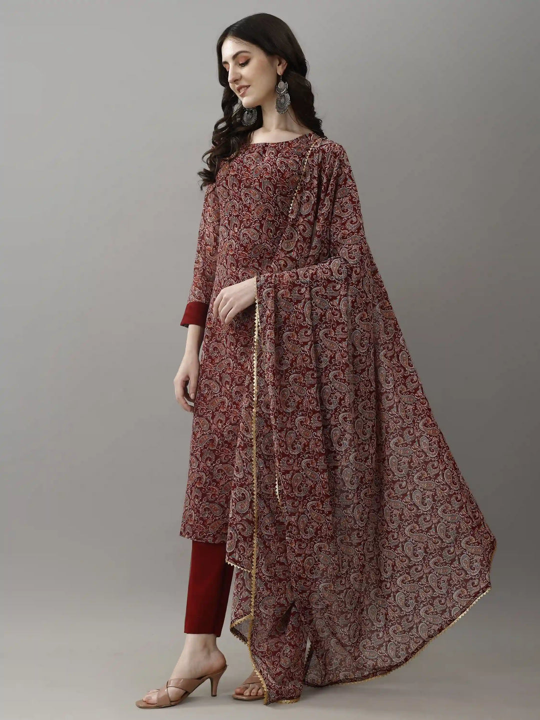 Classy Brown Ethnic Set with Printed Detailing