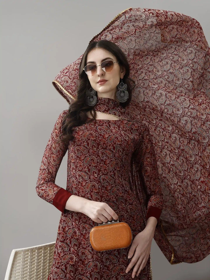 Classy Brown Ethnic Set with Printed Detailing