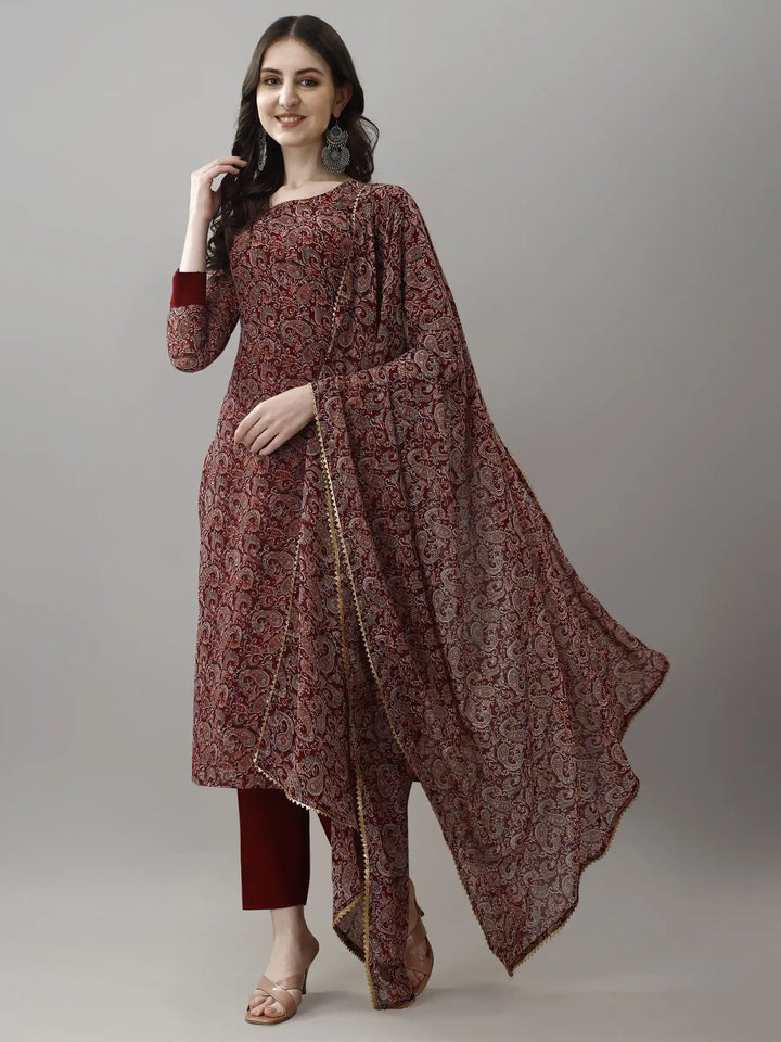 Classy Brown Ethnic Set with Printed Detailing