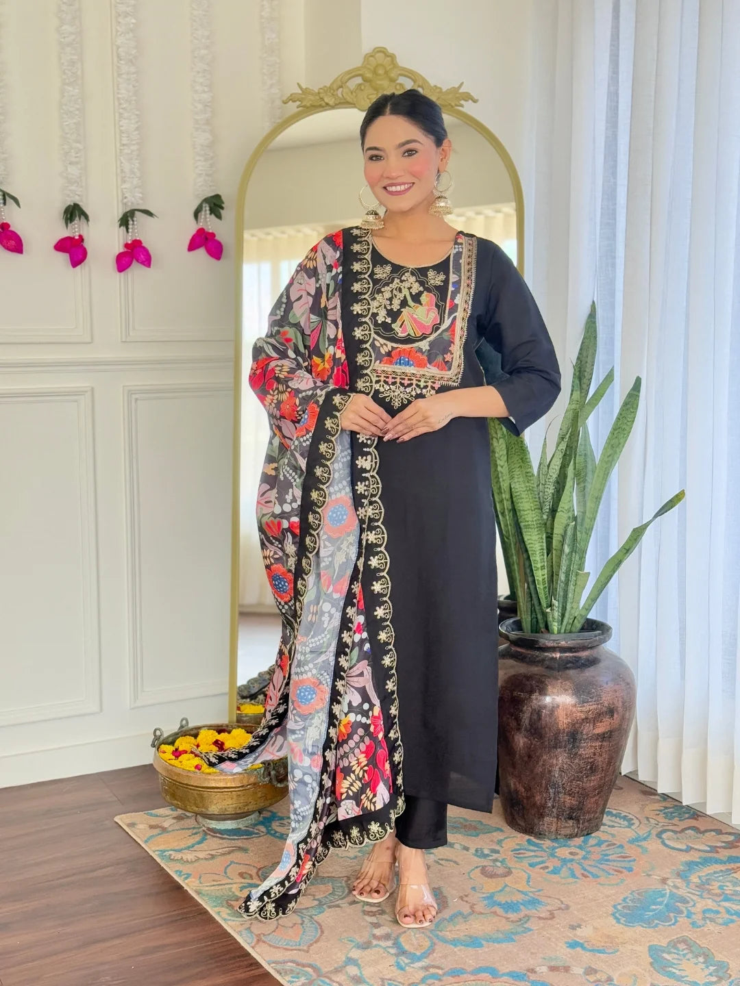 Vibrant Chanderi Suit with Silk Dupatta & Prints
