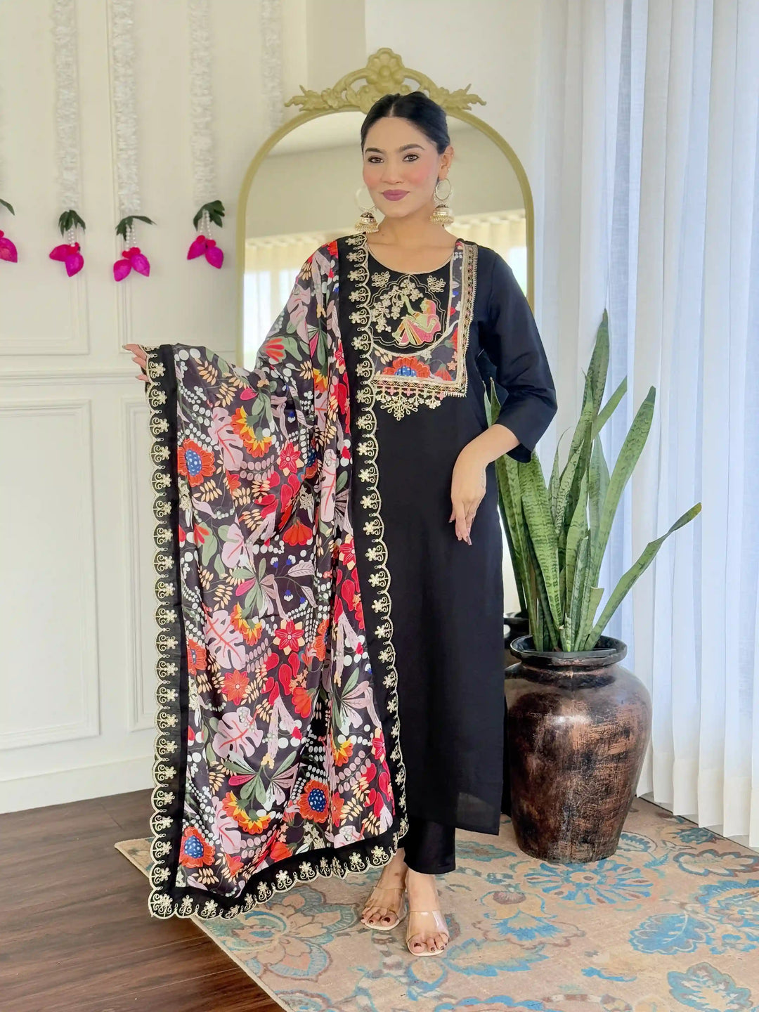 Vibrant Chanderi Suit with Silk Dupatta & Prints