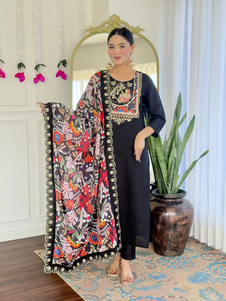Vibrant Chanderi Suit with Silk Dupatta & Prints