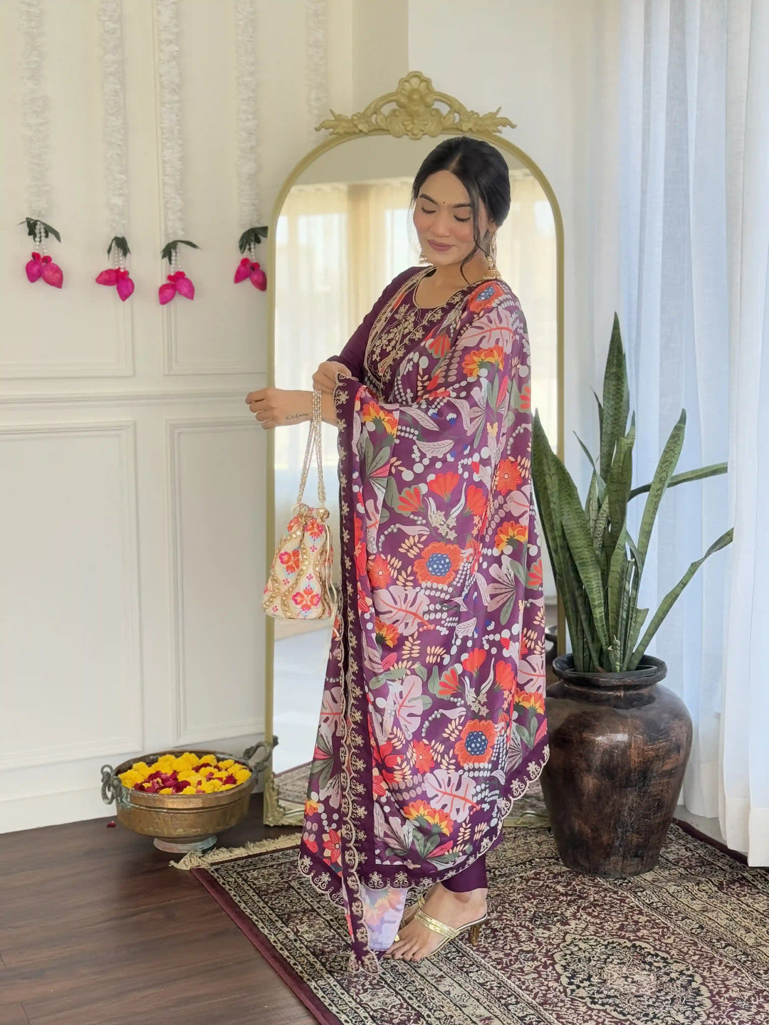 Vibrant Chanderi Suit with Silk Dupatta & Prints