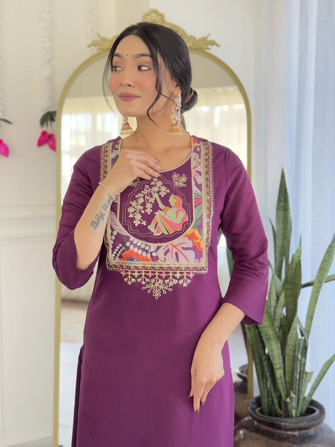 Vibrant Chanderi Suit with Silk Dupatta & Prints