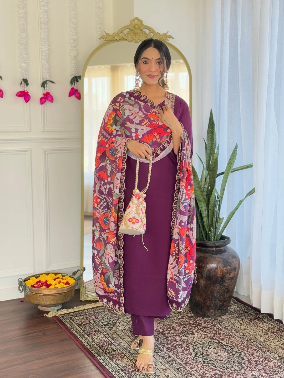 Vibrant Chanderi Suit with Silk Dupatta & Prints