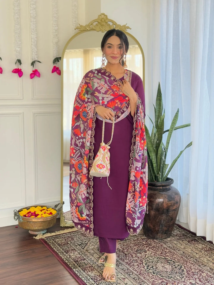 Vibrant Chanderi Suit with Silk Dupatta & Prints