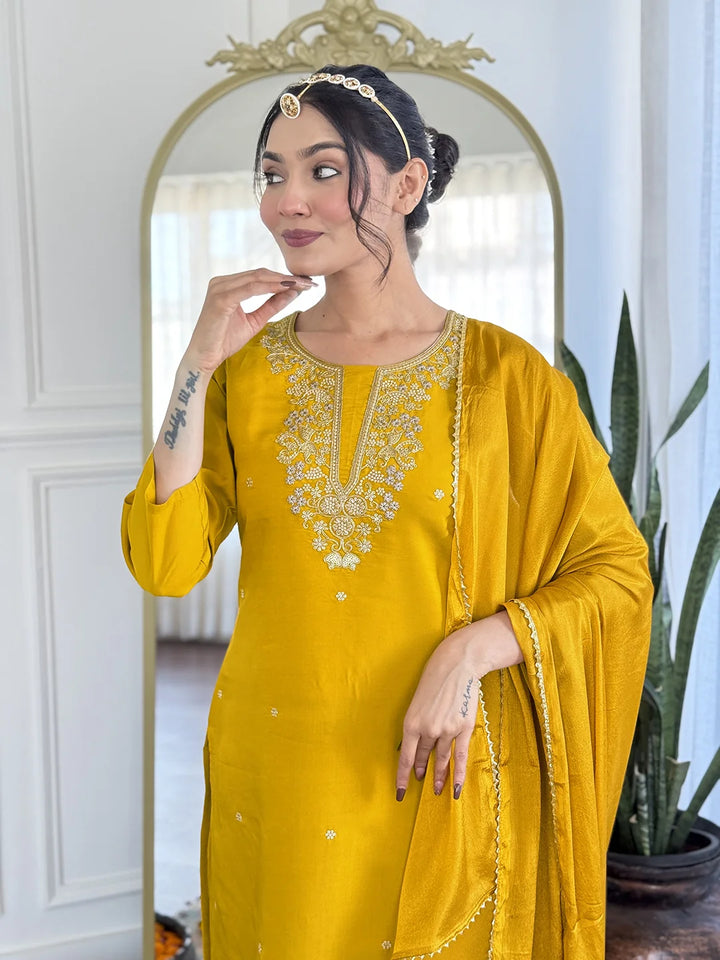 Chic Yellow Chanderi Salwar Kameez with Dupatta