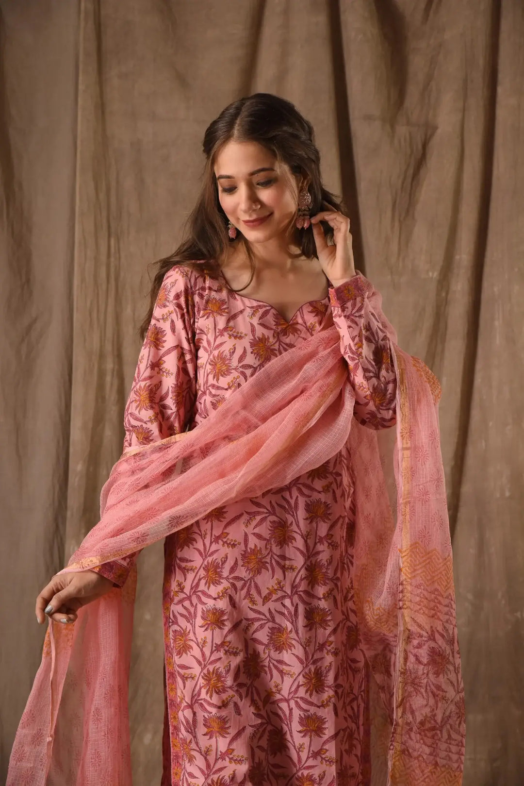 Alluring Dark Peach Suit with Designer Dupatta