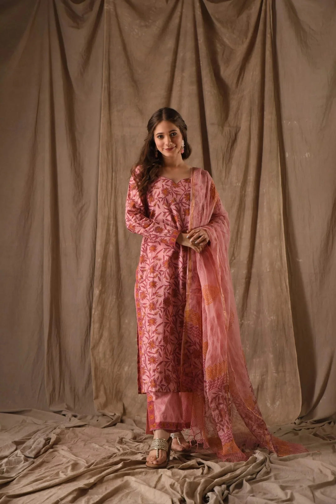 Alluring Dark Peach Suit with Designer Dupatta