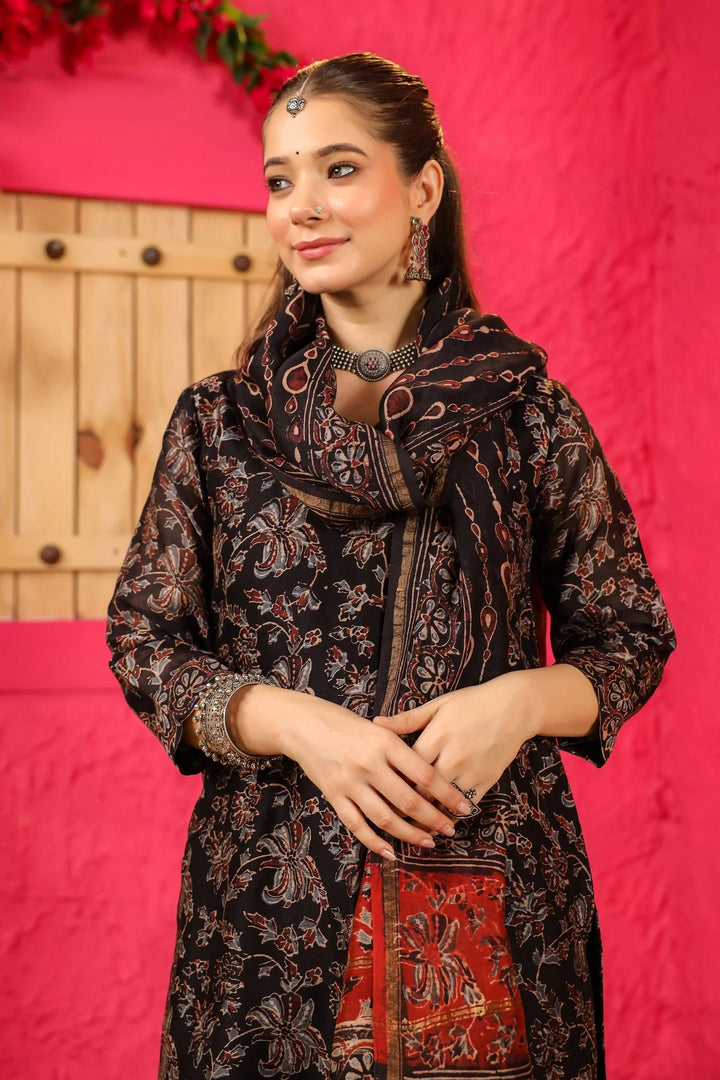 Premium Black Salwar Kameez Set – Featuring Kota Chex Dupatta