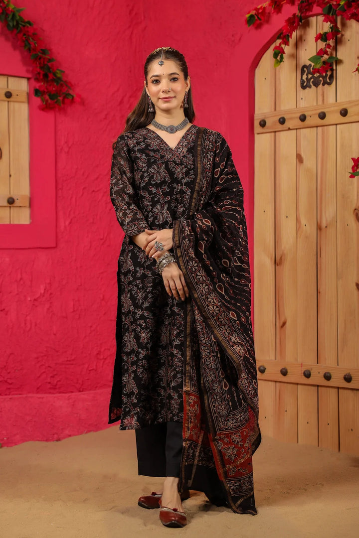 Premium Black Salwar Kameez Set – Featuring Kota Chex Dupatta