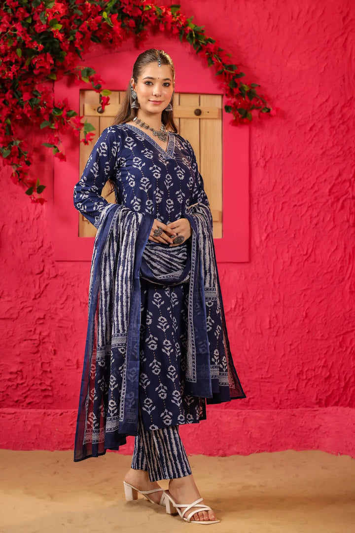 Classy Blue Designer Salwar Kameez with Printed Dupatta