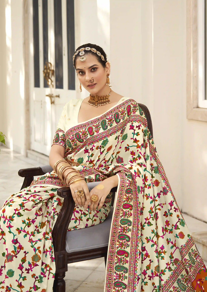 Luxurious Velvet Tussar Silk Saree with Floral Designer Blouse