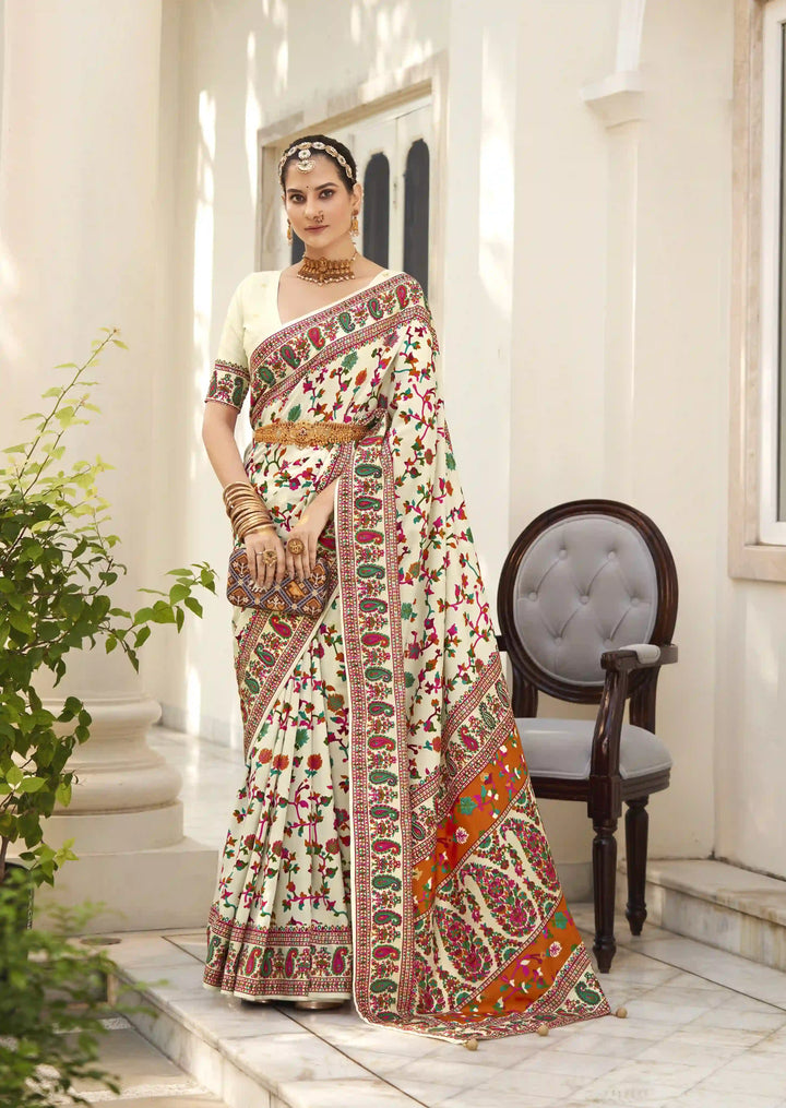 Luxurious Velvet Tussar Silk Saree with Floral Designer Blouse