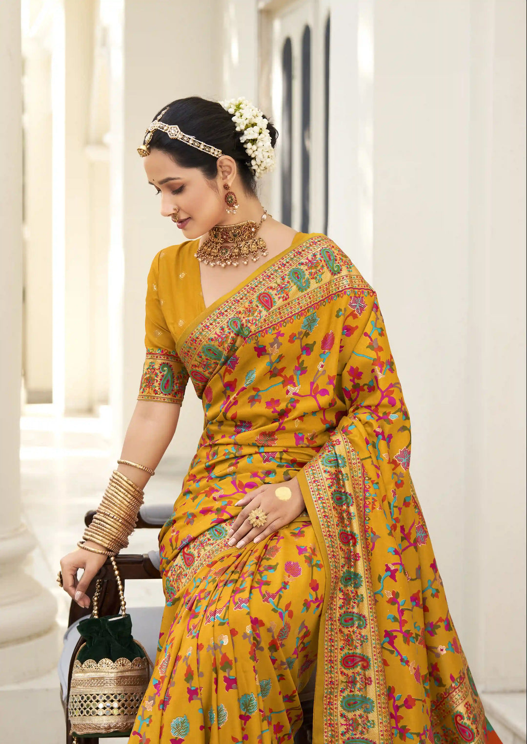 Luxurious Velvet Tussar Silk Saree with Floral Designer Blouse