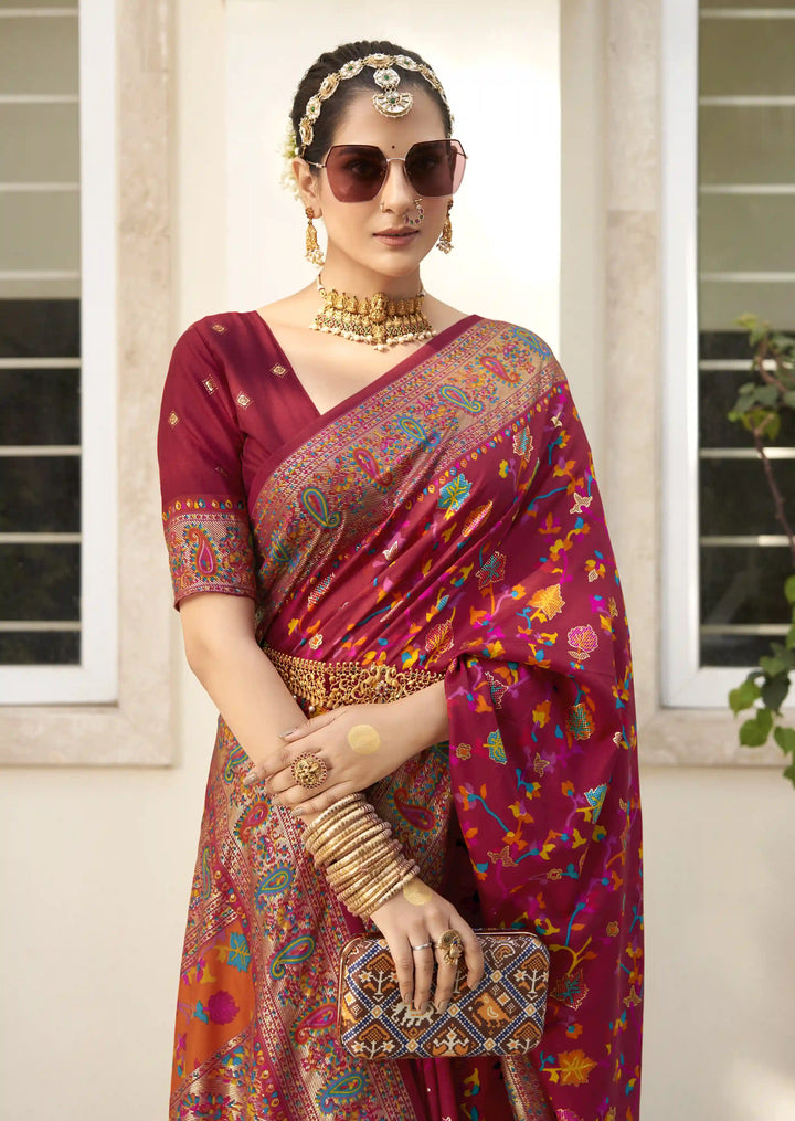 Luxurious Velvet Tussar Silk Saree with Floral Designer Blouse