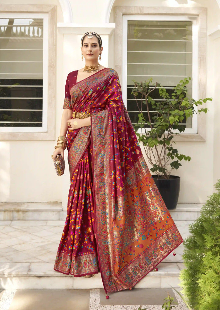 Luxurious Velvet Tussar Silk Saree with Floral Designer Blouse