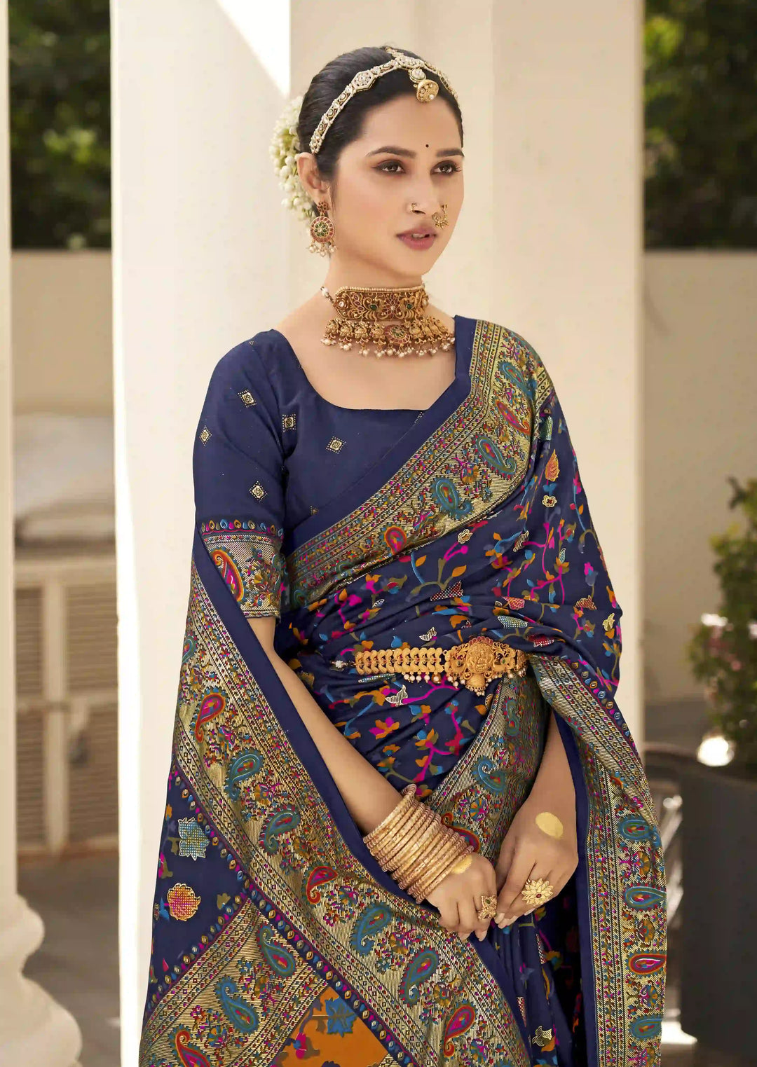 Luxurious Velvet Tussar Silk Saree with Floral Designer Blouse