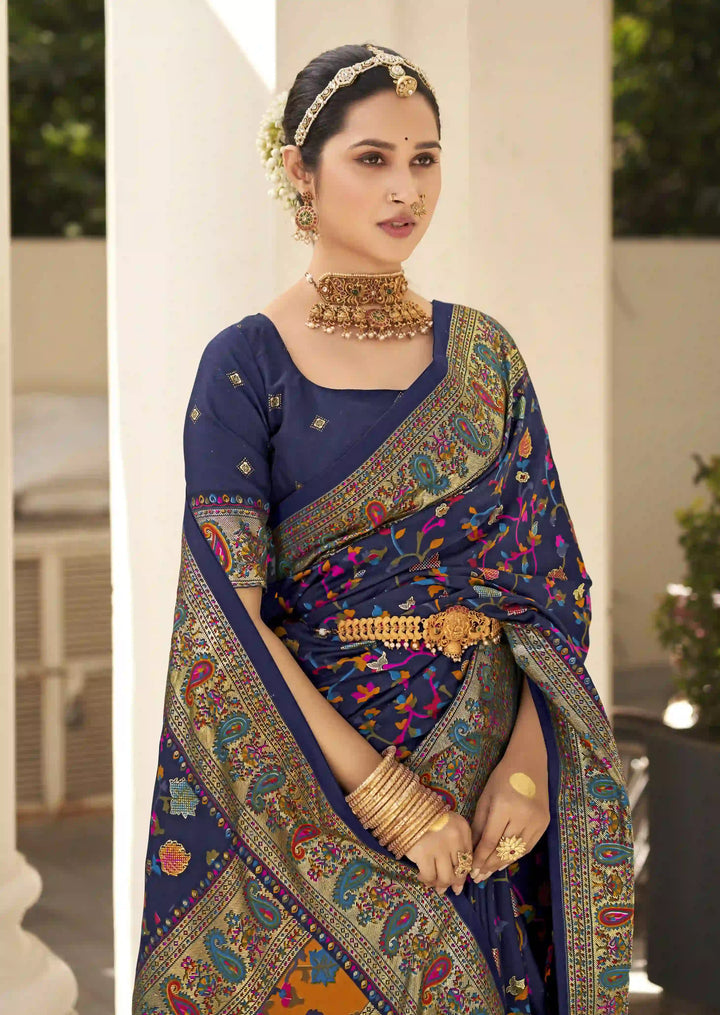 Luxurious Velvet Tussar Silk Saree with Floral Designer Blouse