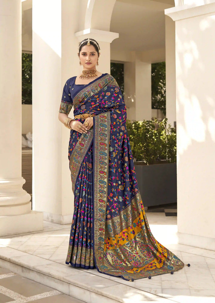 Luxurious Velvet Tussar Silk Saree with Floral Designer Blouse