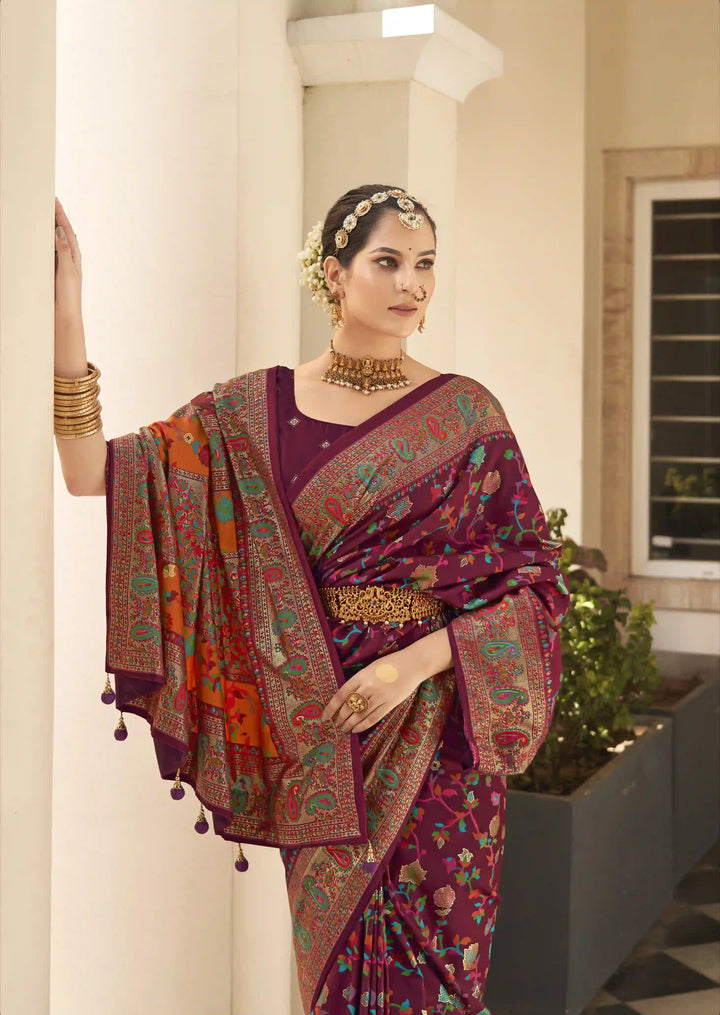 Luxurious Velvet Tussar Silk Saree with Floral Designer Blouse