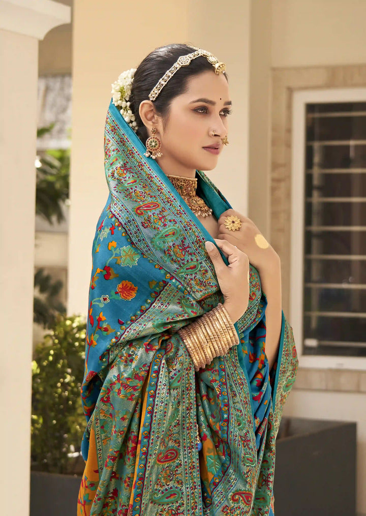 Luxurious Velvet Tussar Silk Saree with Floral Designer Blouse
