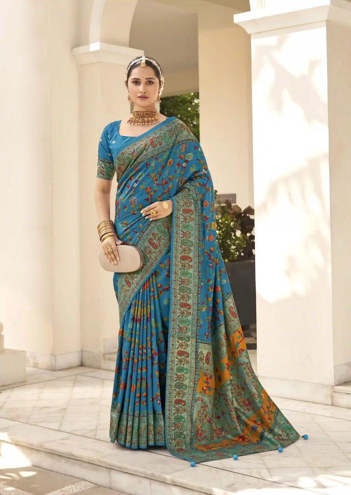 Luxurious Velvet Tussar Silk Saree with Floral Designer Blouse