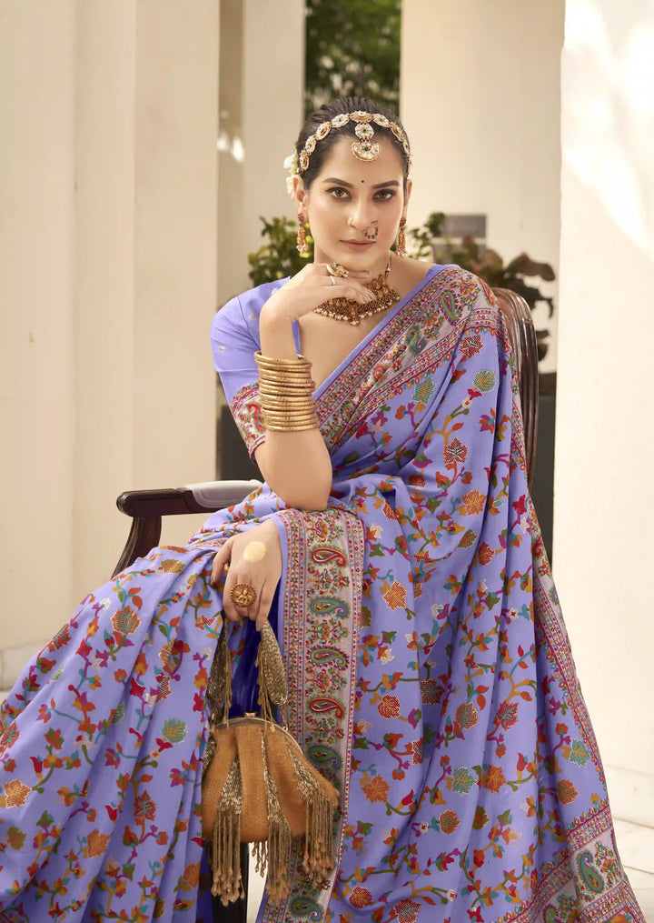 Luxurious Velvet Tussar Silk Saree with Floral Designer Blouse
