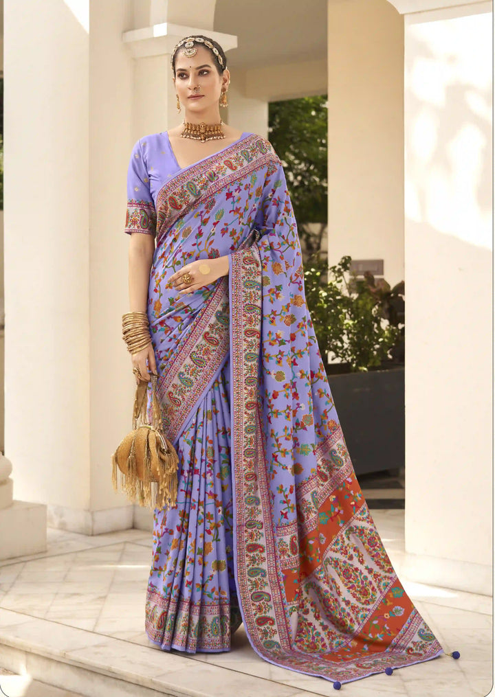 Luxurious Velvet Tussar Silk Saree with Floral Designer Blouse